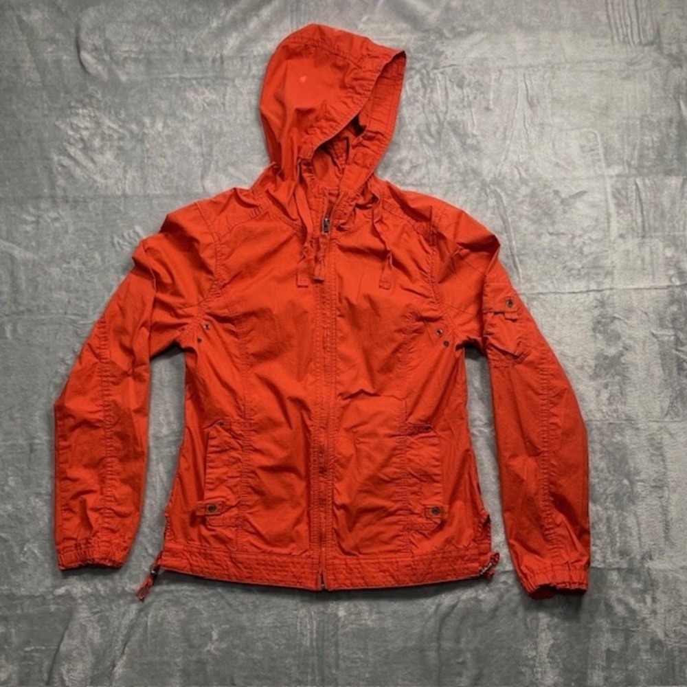 Eddie Bauer Womens XS orange Hooded Jacket with Cargo Pockets Lightweight Coat
